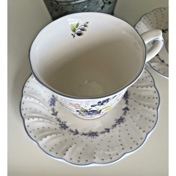 Nikko Blue Peony Footed Tea Cups And Saucers Set Of 2 - Picture 2 of 5